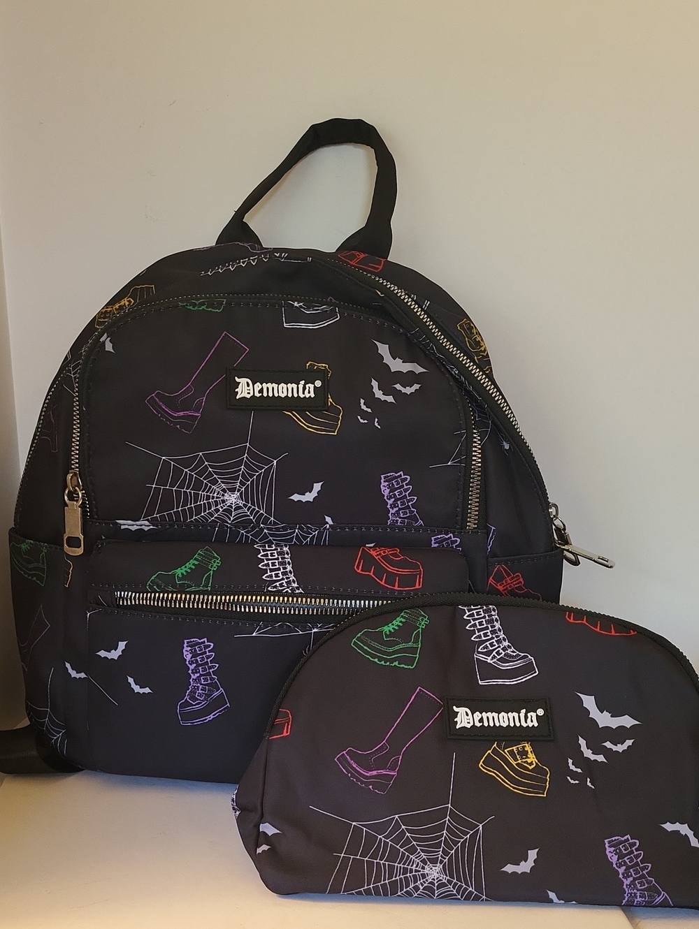Demonia HB-505 Backpack and Cosmetic Bag Black Nylon